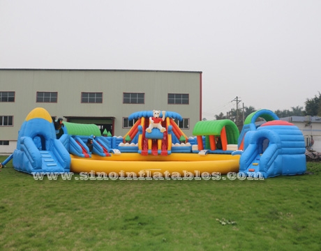 giant inflatable water park above ground