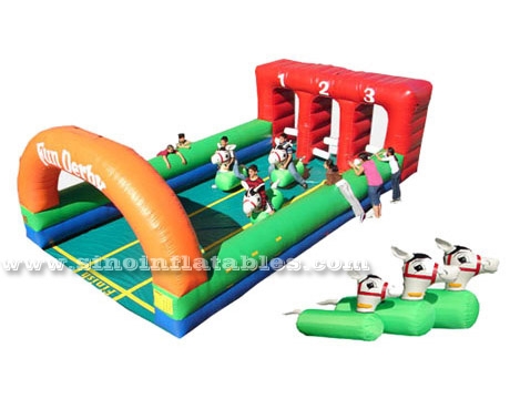 3 lanes kids inflatable pony race track