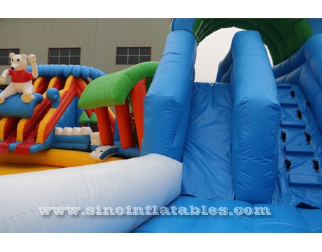 giant inflatable water park above ground