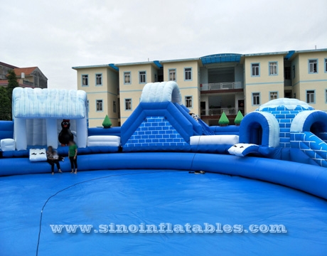 giant inflatable water park on land