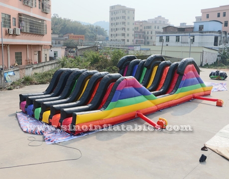 adults inflatable obstacle course with 2 hill slides