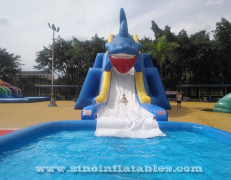 big shark inflatable ground water park with pool