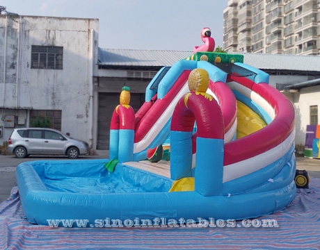 big flamingo lake kids inflatable pool slide with big pool