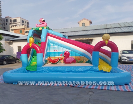 big flamingo lake kids inflatable pool slide with big pool