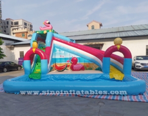 toboggan gonflable pour enfants Big Flamingo Lake avec grande piscine