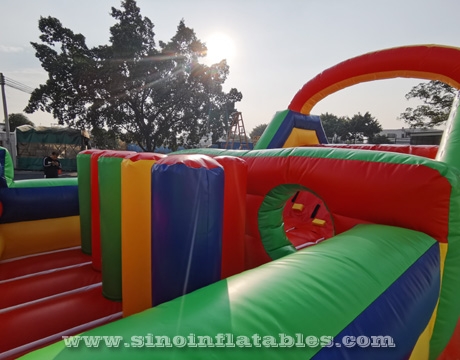 11 meters long kids rainbow inflatable obstacle course