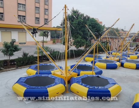adults inflatable bungee trampoline with harness and control machine